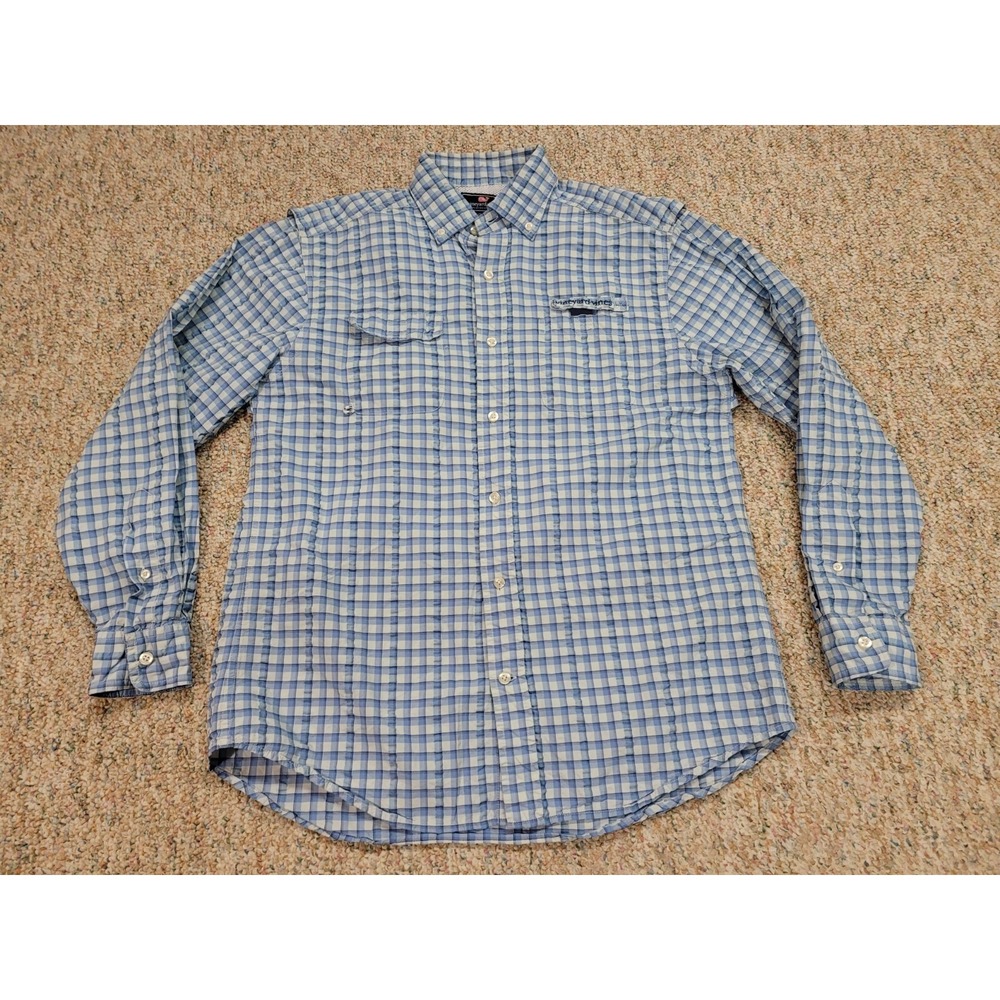 Vineyard Vines Harbor Shirt Mens Medium Blue Plaid Performance Fishing Button Up